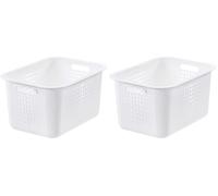 SmartStore 13L Recycled Plastic Storage Basket with handles - White - Sustainable, Stackable and Nestable - 10 Year Guarantee - Medium basket - L37 x W28 x H20 cm (Pack of 2)