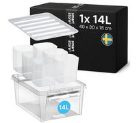 SmartStore 14L Plastic Storage Box with Lid and 6 Inserts - Transparent - Stackable and Nestable - 10 Year Guarantee- Food Safe and BPA Free -White Clip Locked - L40 x W30 x H18 cm