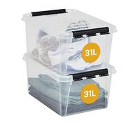 SmartStore 31L Clear Plastic Large Storage Boxes With Lid, 2 Pack, Reinforced, 10 Year Guarantee, Food Safe, Clip Locked, Stackable and Nestable, BPA Free L50 x W39 x H26 cm
