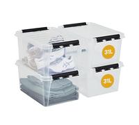 SmartStore 31L Clear Plastic Storage Boxes, 4 Pack, Reinforced, 10 Year Guarantee, Food Safe, Clip Locked, Stackable and Nestable, BPA Free L50 x W39 x H26 cm