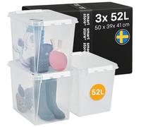 SmartStore - 3x Plastic Storage Box with Lid Classic 52L (50x39x41cm) |Plastic Storage Drawers with Lid|Food-Safe Material|Kitchen & Organisation|Durable Container for Home & Office|10-Year Warranty