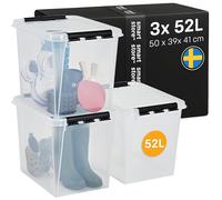 SmartStore - 3x Plastic Storage Box with Lid Classic 52L (50x39x41cm) |Plastic Storage Drawers with Lid|Food-Safe Material|Kitchen & Organisation|Durable Container for Home & Office|10-Year Warranty
