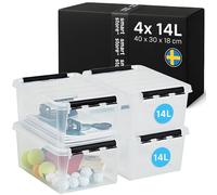 SmartStore 14L Clear Plastic Storage Boxes with Lid, 4 Pack, Reinforced, 10 Year Guarantee, Food Safe, Clip Locked, Stackable and Nestable, BPA Free L40 x W30 x H18 cm