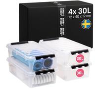 SmartStore - 4x Plastic Storage Box with Lid Classic 30L (72x40x19cm) |Plastic Storage Drawers with Lid|Food-Safe Material|Kitchen & Organisation|Durable Container for Home & Office|10-Year Warranty