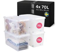 SmartStore - 4x Plastic Storage Box with Lid Classic 70L (72x40x38cm) |Plastic Storage Drawers with Lid|Food-Safe Material|Kitchen & Organisation|Durable Container for Home & Office|10-Year Warranty