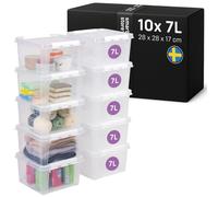 SmartStore - 4x Plastic Storage Box with Lid Classic 7L (28x28x17cm) |Plastic Storage Drawers with Lid|Food-Safe Material|Kitchen & Organisation|Durable Container for Home & Office|10-Year Warranty