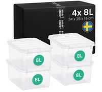 SmartStore - 4x Plastic Storage Box with Lid Classic 8L (34x25x16cm) |Plastic Storage Drawers with Lid|Food-Safe Material|Kitchen &