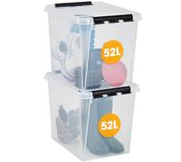SmartStore 52L Large Plastic Storage Boxes with Lid, 2 Pack, Reinforced, Clear, 10 Year Guarantee, Food Safe, Clip Locked, Stackable and Nestable, BPA Free, L50 x W39 x H41cm