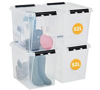 SmartStore 52L Large Plastic Storage Boxes with Lid, 4 Pack, Reinforced, Clear, 10 Year Guarantee, Food Safe, Clip Locked, Stackable and Nestable, BPA Free, L50 x W39 x H41 cm