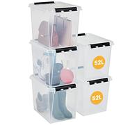 SmartStore 52L Large Plastic Storage Boxes with Lid, 5 Pack, Reinforced, Clear, 10 Year Guarantee, Food Safe, Clip Locked, Stackable and Nestable, BPA Free, L50 x W39 x H41 cm
