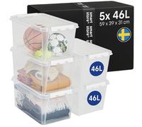 SmartStore - 5x Plastic Storage Box with Lid Classic 46L (59x39x31cm) |Plastic Storage Drawers with Lid|Food-Safe Material|Kitchen & Organisation|Durable Container for Home & Office|10-Year Warranty