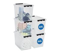 SmartStore 66L Large Plastic Storage Boxes with Lid, 5 Pack, Reinforced, Clear, 10 Year Guarantee, Food Safe, Clip Locked, Stackable and Nestable, BPA Free, L59 x W39 x H43cm