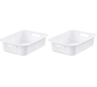 SmartStore 6L Recycled Plastic Storage Basket with handles - White - Sustainable, Stackable and Nestable - 10 Year Guarantee - Small basket - L37 x W28 x H10 cm (Pack of 2)