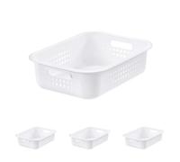 SmartStore 6L Recycled Plastic Storage Basket with handles - White - Sustainable, Stackable and Nestable - 10 Year Guarantee - Small basket - L37 x W28 x H10 cm (Pack of 4)