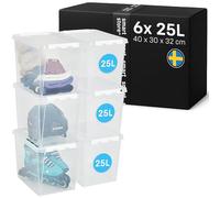 SmartStore - 6x Plastic Storage Box with Lid Classic 25L (40x30x32cm) |Plastic Storage Drawers with Lid|Food-Safe Material|Kitchen & Organisation|Durable Container for Home & Office|10-Year Warranty