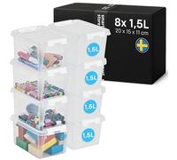 SmartStore - 8x Plastic Storage Box with Lid Classic 1.5L (20x15x11cm) |Storage Drawers|Food-Safe Material|Kitchen & Organisation|BPA-Free|Durable Container for Home & Office|10-Year Warranty