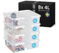 SmartStore - 8x Plastic Storage Box with Lid Classic 4L (30x19x11cm) |Storage Drawers|Food-Safe Material|Kitchen & Organisation|BPA-Free|Durable Container for Home & Office|10-Year Warranty