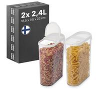 SmartStore Airtight Food Containers with Flip Lids 2x 2.4L | 18.5x9.5x23cm | Plastic storage boxes and air tight container for cereal, flour, pasta and rice, pantry organiser, large clear dispenser jar