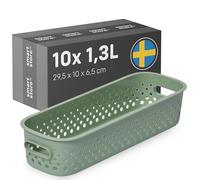 SmartStore Basket with Handles in Green 10 x 1.3L (29.5x10x6.5cm) | Small Basket from Recycled Plastic | Essence Slim Plastic Basket | Storage Boxes with 10-year Warranty