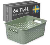 SmartStore Basket with Handles in Green 6 x 11.4L (36.5x27x15cm) | Basket from Recycled Plastic | Essence L Basket | Plastic Storage Boxes with 10-year Warranty