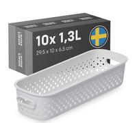 SmartStore Basket with Handles in White 10 x 1.3L (29.5x10x6.5cm) | Small Basket from Recycled Plastic | Essence Slim Plastic Basket | Storage Boxes with 10-year Warranty