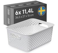 SmartStore Basket with Handles in White 6 x 11.4L (36.5x27x15cm) | Basket from Recycled Plastic | Essence L Basket | Plastic Storage Boxes with 10-year Warranty