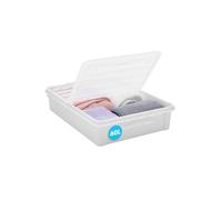 SmartStore Large Plastic Under Bed Storage Box with Lid and Wheels - 60L - Transparent Foldable Lid - Strong Clips - Recycled Plastic Clothes Storage Boxes - 10 Year Guarantee - L79 x W59 x H18.5 cm