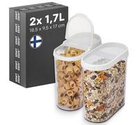 SmartStore Cereal Storage Containers, Set of 2 x 1.7 L | Stackable, Clear, Flip Lid | BPA-Free Kitchen Storage Containers | Pantry Food Storage Containers | Cereal Dispenser, Granola, Pasta, Rice
