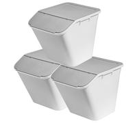 SmartStore Collect Stack-it Pack of 3 Large 51L Recycling Bins with Lids Heavy Duty Waste Sorting Containers for Kitchen and Home Recycling