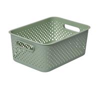 SmartStore Storage Basket with Handles in Green 11.4L (36.5x27x15cm) | Plastic Storage Bin from Recycled Plastic | Essence L Storage Box fits A4 paper| Storage with 10-year Warranty