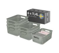 SmartStore Essence Large Storage Basket with handles 6x 11,4L Green | Recycled Plastic Organiser Box for Bathroom, Laundry, Kitchen, Office Drawers and Shelves, 10-Year Warranty, 36,5x27x15cm