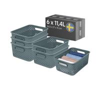 SmartStore Essence Large Storage Basket with handles 6x 11,4L Grey | Recycled Plastic Organiser Box for Bathroom, Laundry, Kitchen, Office Drawers and Shelves, 10-Year Warranty, 36,5x27x15cm