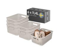 SmartStore Essence Large Storage Basket with handles 6x 11,4L Linen | Recycled Plastic Organiser Box for Bathroom, Laundry, Kitchen, Office Drawers and Shelves, 10-Year Warranty, 36,5x27x15cm