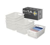 SmartStore Essence Large Storage Basket with handles 6x 11,4L Off-white | Recycled Plastic Organiser Box for Bathroom, Laundry, Kitchen, Office Drawers and Shelves, 10-Year Warranty, 36,5x27x15cm