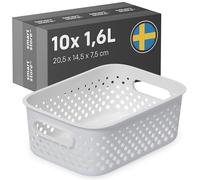 SmartStore Essence S Basket in White 10 x 1.6L (20.5x14.5x7.5cm) | Plastic Storage Basket with Handles | Stackable, Lightweight, Sturdy | 10-Year Warranty