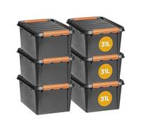 SmartStore extra-durable plastic storage boxes with lids | 31 L | 6-pack | Stackable bins with clip locks for tools, garage, or moving | BPA-free | 50 x 39 x 26 cm
