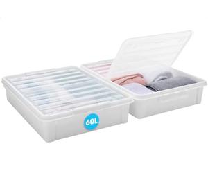 SmartStore Large Plastic Under Bed Storage Boxes with Lid and Wheels- 2 Pack - 60L - Transparent Foldable Lid - Strong Clips - Recycled Plastic Storage Boxes - 10 Year Guarantee - L79 x W59 x H18.5 cm