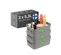 SmartStore Medium Plastic Storage Box with Handles 3× 5.3 L | Organiser Basket for Bathroom, Laundry, Kitchen, Office Drawers and Shelves | Green Storage Bin with 10-Year Warranty | L29.5 ×W19.5×H12cm