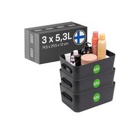 SmartStore Medium Plastic Storage Box with Handles 3× 5.3 L | Organiser Basket for Bathroom, Laundry, Kitchen, Office Drawers and Shelves | Blue Storage Bin with 10-Year Warranty | L29.5 ×W19.5 ×H12cm