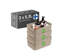 SmartStore Medium Plastic Storage Box with Handles 3× 5.3 L | Organiser Basket for Bathroom, Laundry, Kitchen, Office Drawers and Shelves | Beige Storage Bin with 10-Year Warranty | L29.5 ×W19.5×H12cm
