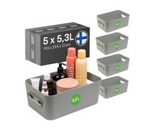 SmartStore Medium Plastic Storage Box with Handles 5× 5.3 L | Organiser Basket for Bathroom, Laundry, Kitchen, Office Drawers and Shelves | Green Storage Bin with 10-Year Warranty | L29.5 ×W19.5×H12cm