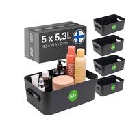 SmartStore Medium Plastic Storage Box with Handles 5× 5.3 L | Organiser Basket for Bathroom, Laundry, Kitchen, Office Drawers and Shelves | Blue Storage Bin with 10-Year Warranty | L29.5 ×W19.5 ×H12cm