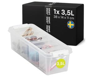 SmartStore - Plastic Storage Box with Lid Classic 3.5L (38x14x11cm) |Plastic Storage Drawers with Lid|Food-Safe Material|Kitchen & Organisation|Durable Container for Home & Office|10-Year Warranty