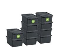 SmartStore - Recycled 14 L - Set of 10 Storage Boxes - 100% Recycled Plastic - Grey - 40 x 30 x 18 cm - 14l