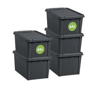 SmartStore - Recycled 46 L - Set of 5 Storage Boxes - 100% Recycled Plastic - Grey - 59 x 39 x 31 cm - 46l
