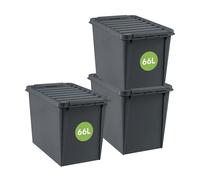 SmartStore - Recycled 66 L - Set of 3 Storage Boxes - 100% Recycled Plastic - Grey - 59 x 39 x 43 cm - 66l