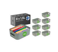 SmartStore Small Plastic Storage Box with Handles 8× 1.5 L | Organiser Basket for Bathroom, Laundry, Kitchen, Office Drawers and Shelves | Green Storage Bin with 10-Year Warranty | L20 × W14 × H7.5 cm