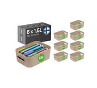 SmartStore Small Plastic Storage Box with Handles 8× 1.5 L | Organiser Basket for Bathroom, Laundry, Kitchen, Office Drawers and Shelves | Beige Storage Bin with 10-Year Warranty | L20 × W14 × H7.5 cm