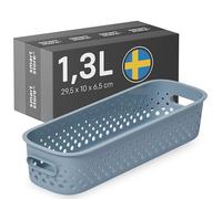 SmartStore Storage Basket with Handles in Blue 1.3L (29.5x10x6.5cm) | Small Storage Bin from Recycled Plastic | Essence Slim Plastic Storage Box| Storage with 10-year Warranty