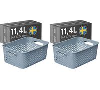 SmartStore Storage Basket with Handles in Blue 11.4L (36.5x27x15cm) | Plastic Storage Bin from Recycled Plastic | Essence L Storage Box fits A4 paper| Storage with 10-year Warranty (Pack of 2)